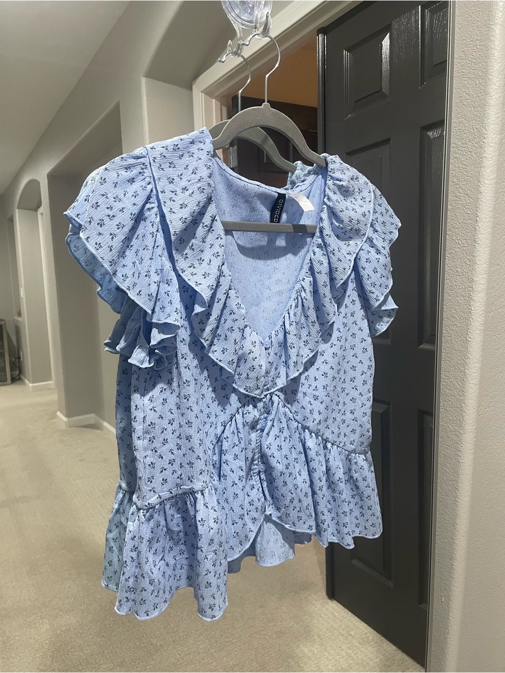 Divided Light Blue Floral Ruffle Wrap Blouse
